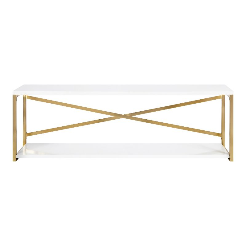 Kate & Laurel All Things Decor 36"x12"x8" Ascott 2-Tier Wall Shelf White - Modern Glam Decor, Keyhole Hangers