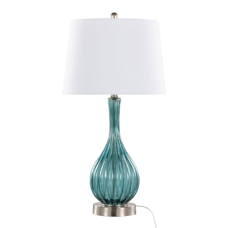 LumiSource Jenny 27" Table Lamps: Brushed Nickel Accents, Linen Drum Shade, UL Listed