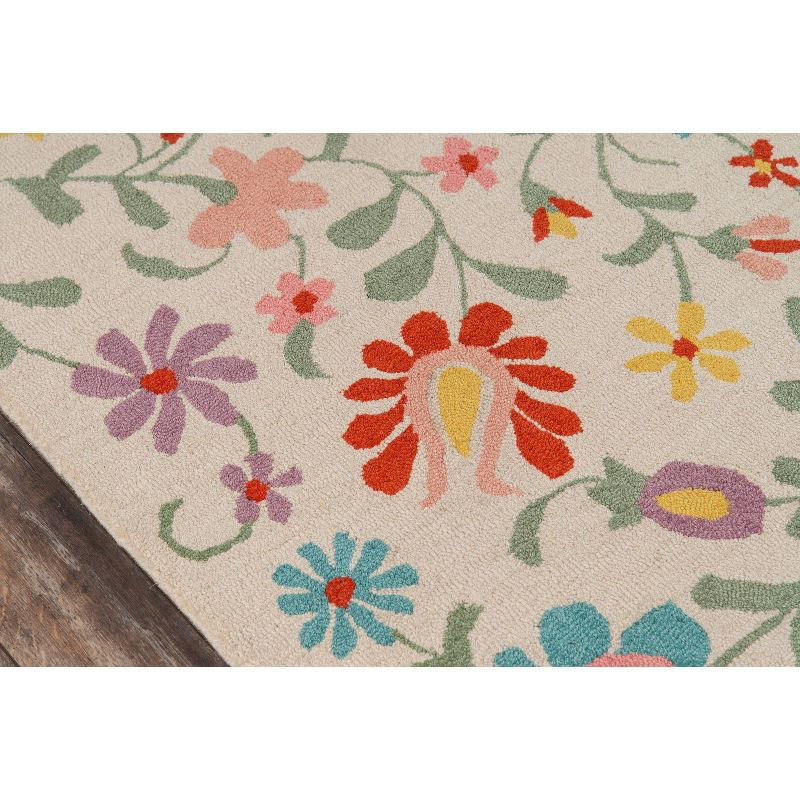 3'9"x5'9" Newport Area Rug Ivory - Momeni: Wool, Floral Bohemian, Low Pile, Handmade, Indoor Use, Vacuum Recommended