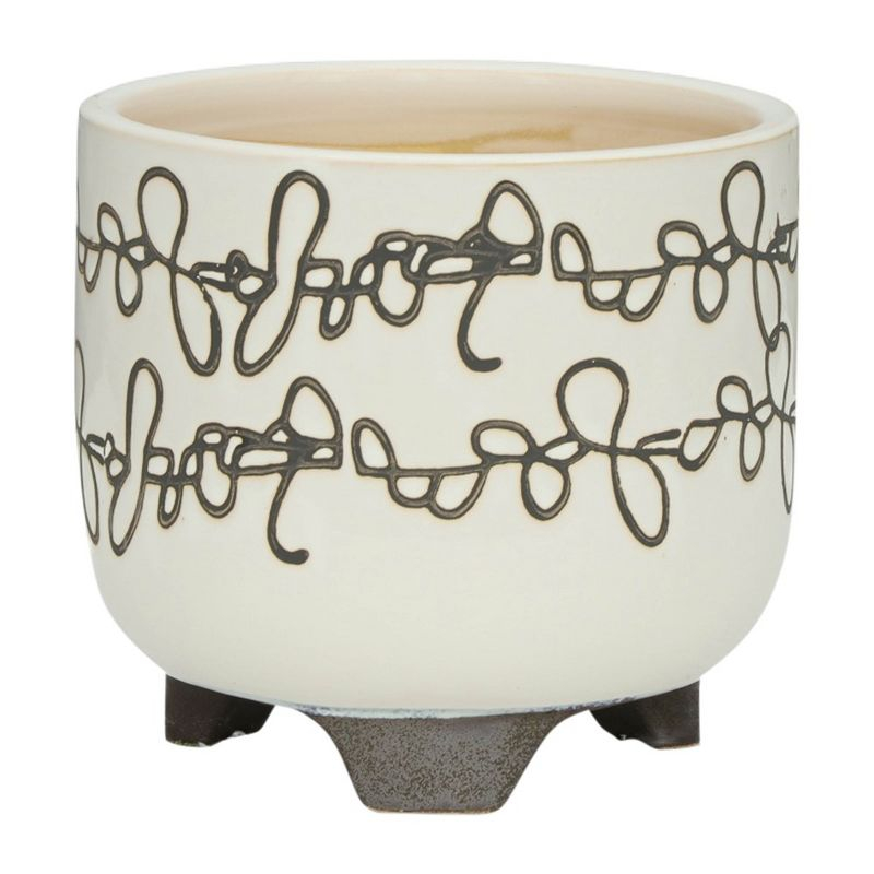 Sagebrook Home Set of Two 6"H/8"H Ivory and Brown Ceramic Abstract Scribble Line Design Footed Planters