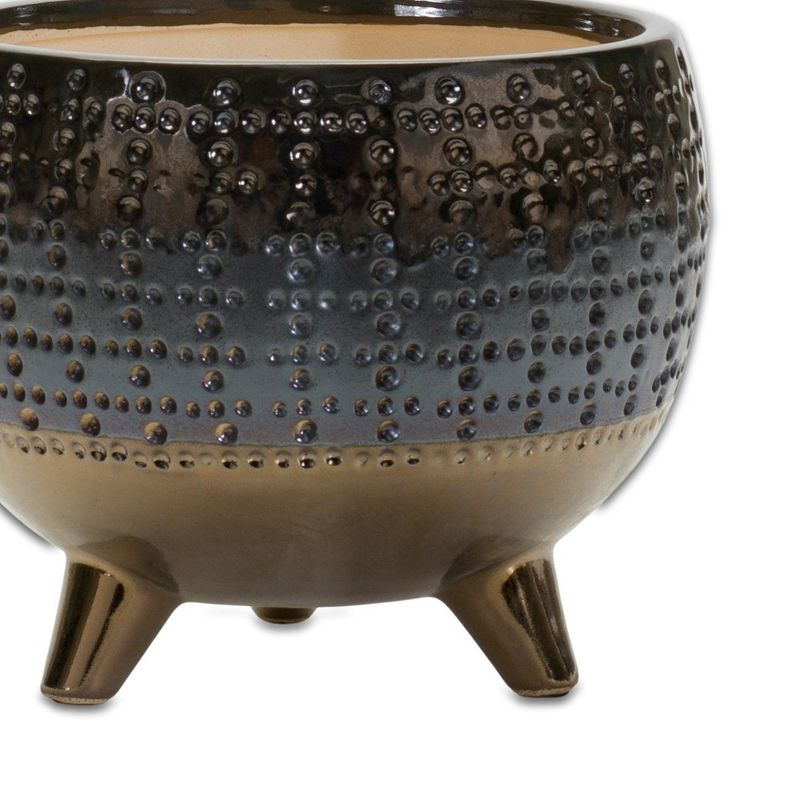 Dotted Ceramic Planter with Pewter Accent 6"H