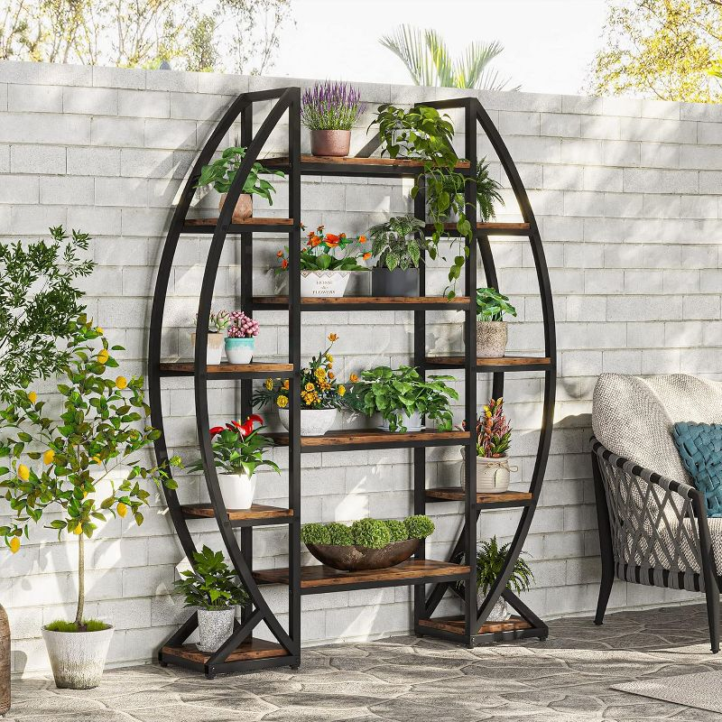 Tribesigns 5 Tier Plant Stand, Half-Moon Shaped Large Plant Shelf, Curved Oval Flower Pot Rack for Living Room, Balcony, Patio, Garden, Brown