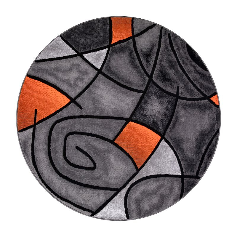 Flash Furniture Jubilee Collection 5' x 5' Round Orange Abstract Area Rug - Olefin Rug with Jute Backing - Living Room, Bedroom, Family Room