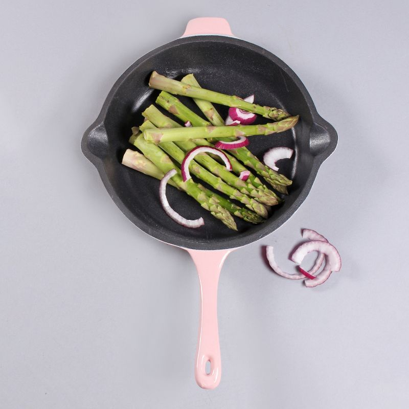 BergHOFF Neo 2Pc Cast Iron Cookware Set, 10" Fry Pan & 11" Grill Pan, Pink