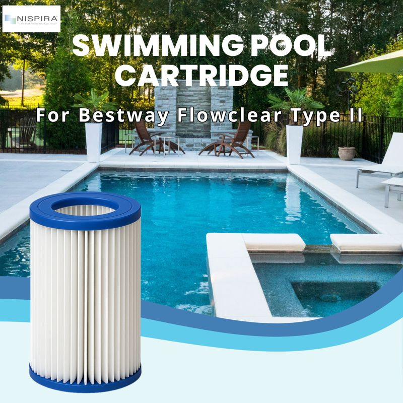 Nispira Pool Filter Replacement for Bestway Flowclear Hot Tubs Type II Cartridge Lay Z Spa Filter Pump 58094 530-800 Gal. | Pack of 2