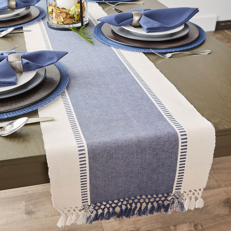 Design Imports  Ribbed Dobby Stripe Table Runner, French Blue, 13X108"