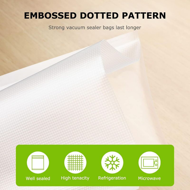 Bonsenkitchen Precut Vacuum Food Sealer Bags 100 Quart 8" x 12", BPA Free, Commercial Grade Textured,Thick Embossed Bags,Storage and Sous Vide Cooking