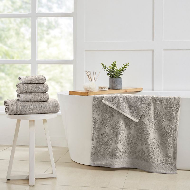 Modern Threads 6-Piece Damask Jacquard/Solid Ultra Soft 550GSM 100% Combed Cotton Towel Set with Embellished Borders & Reviews | Wayfair