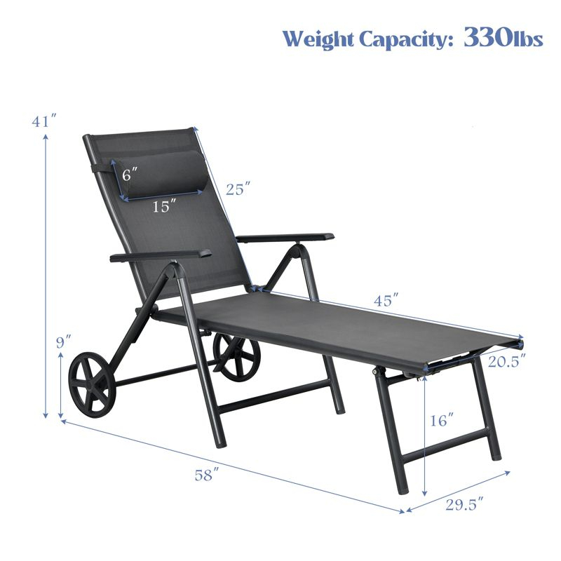 Tangkula 2 PCS Outdoor Folding Lounge Chair Patio Portable Longer w/Wheels & Adjustable Backrest