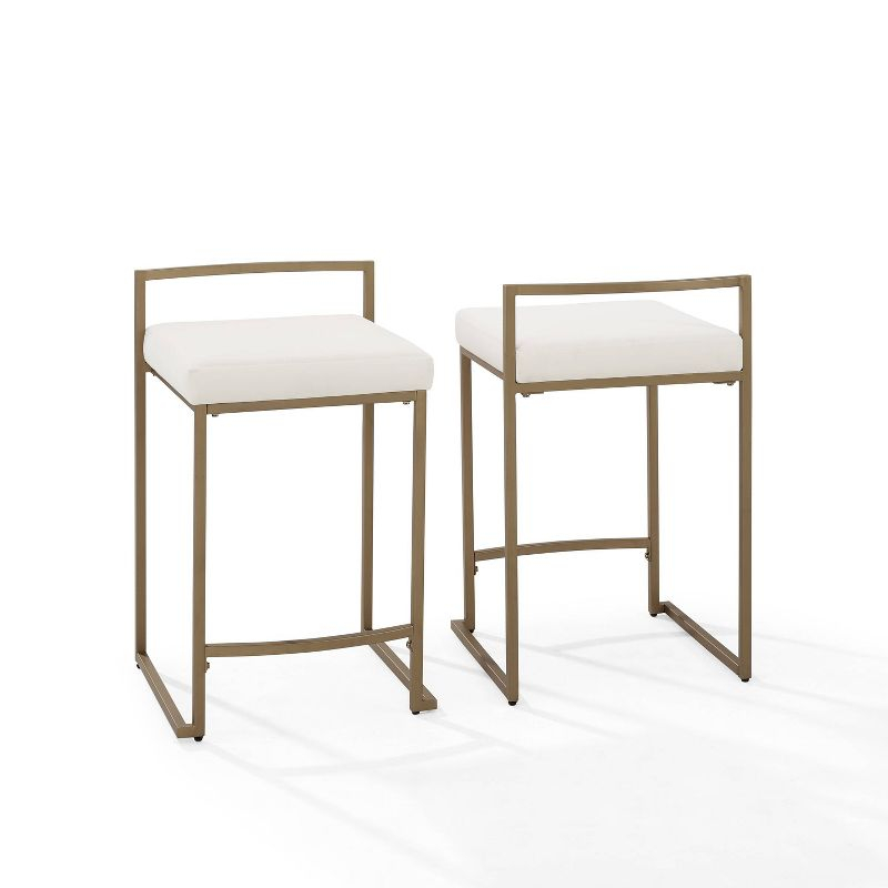 Set of 2 Harlowe Counter Height Barstools Creme - Crosley: Plush Velvet, Steel Frame, 24.25" Seat Height