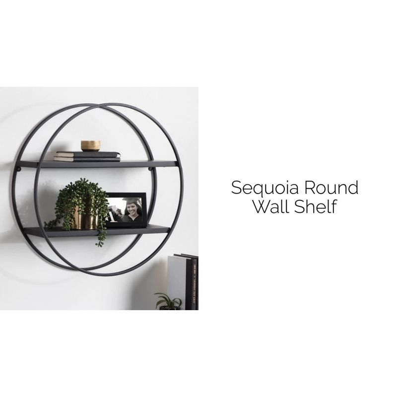Kate & Laurel All Things Decor 24" Diameter Sequoia Wood and Metal Round Wall Shelf White: No Assembly, 2-Tier Storage
