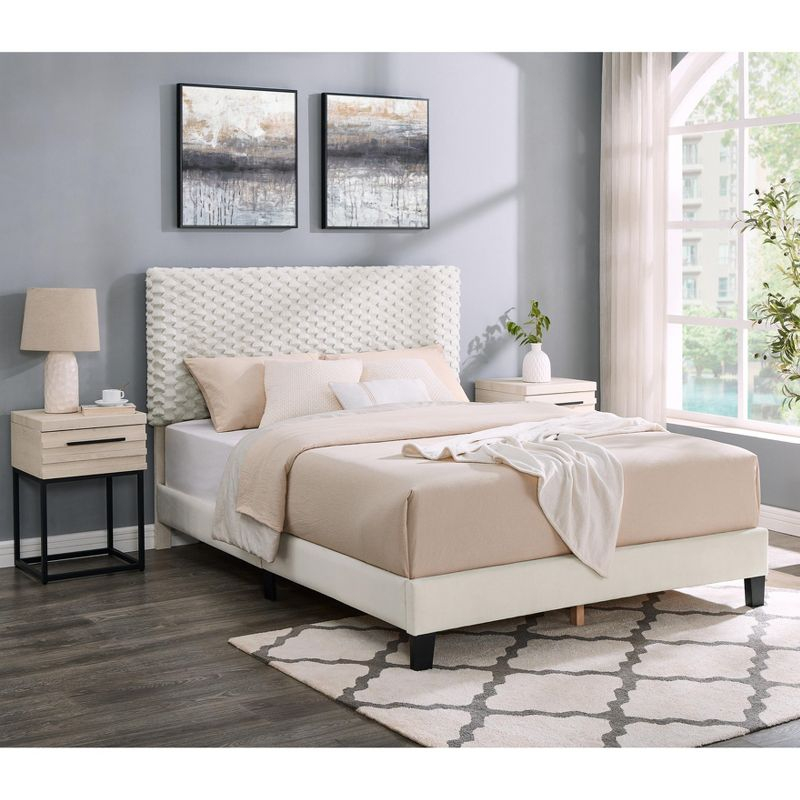Roundhill Furniture Findlay 3-Piece Bedroom Set, Plush 3D Upholstered Bed with Two Nightstands  Twin