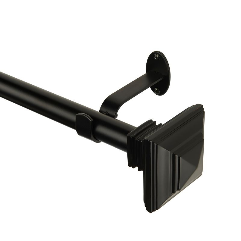 Florence 1" Window Drapery Single Curtain Rod with Stacked Square Finial - 28"-48" - Black - Elrene Home Fashions