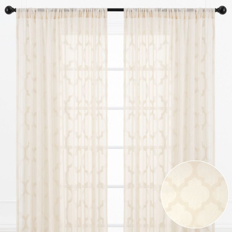 Chanasya 2pk Quatrefoil Voile Sheer Window Curtain Panels - Set of 2 - 52 x 63 Inches Long - Beige
