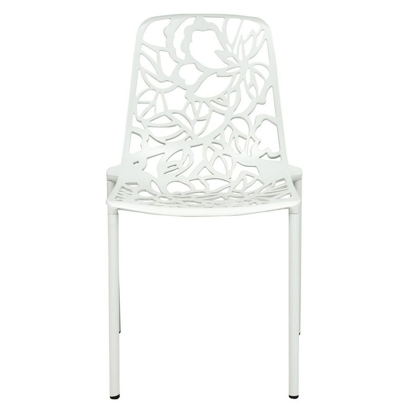 LeisureMod Devon Modern Aluminum Outdoor Stackable Dining Chair Set of 4, White