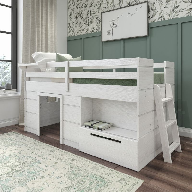 Max & Lily  Modern Farmhouse Low Loft Bed with Storage Drawer, Solid Wood Bed for Kids