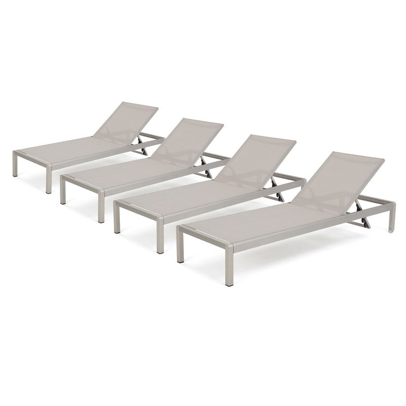 GDFStudio Cape Coral Outdoor Mesh and Aluminum Armless Adjustable Chaise Lounges (Set of 4), Gray/Siver