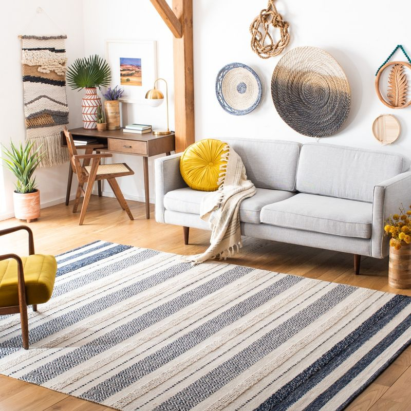 Striped Kilim STK502 Hand Woven Area Rug - Ivory/Navy - 7'x7' - Safavieh.