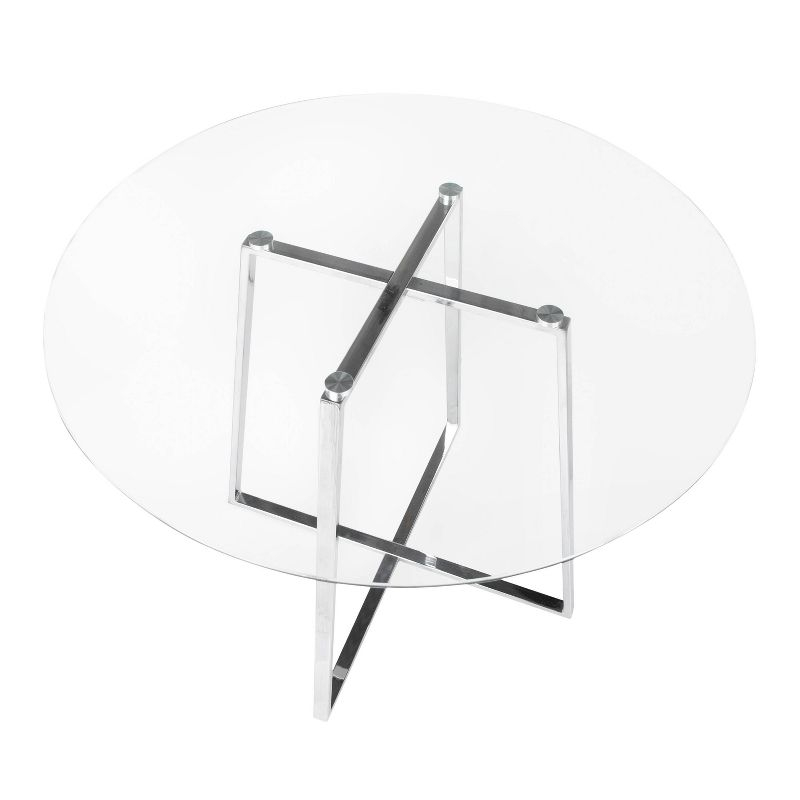 40" Cosmo Round Dining Table Chrome/Clear Glass - LumiSource: Contemporary Style, 4-Seater, Steel Pedestal Base