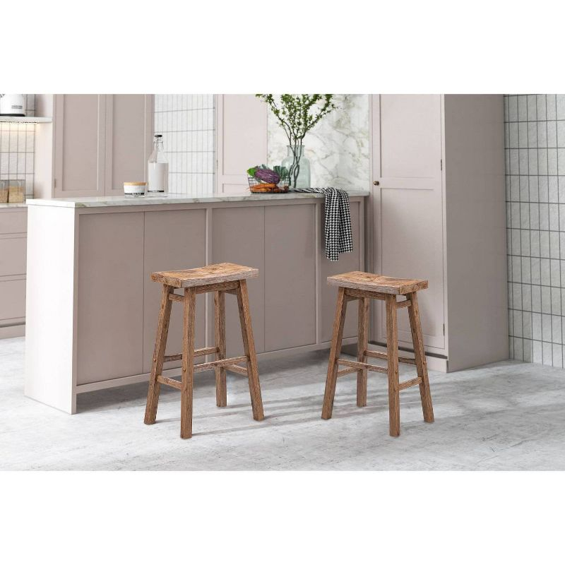 Set of 2 29" Sonoma Wire-Brush Saddle Barstools Barnwood - Boraam: Solid Acacia, Footrest