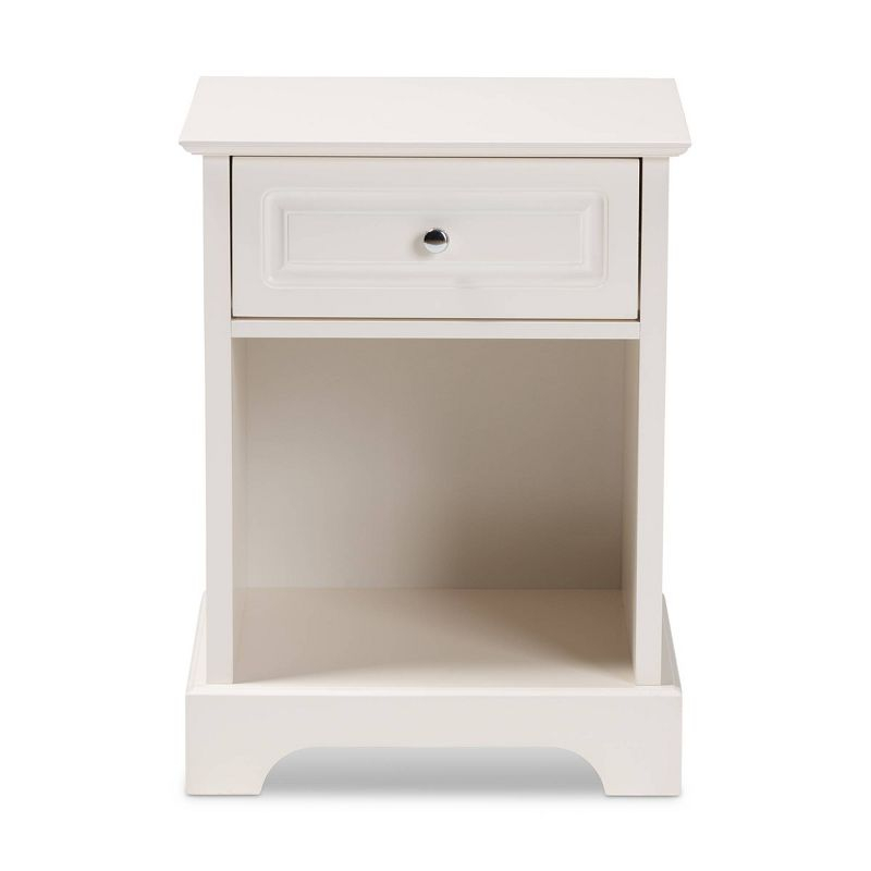 1 Drawer Chase Wood Nightstand White - Baxton Studio: Silver Knob, Open Shelf Storage