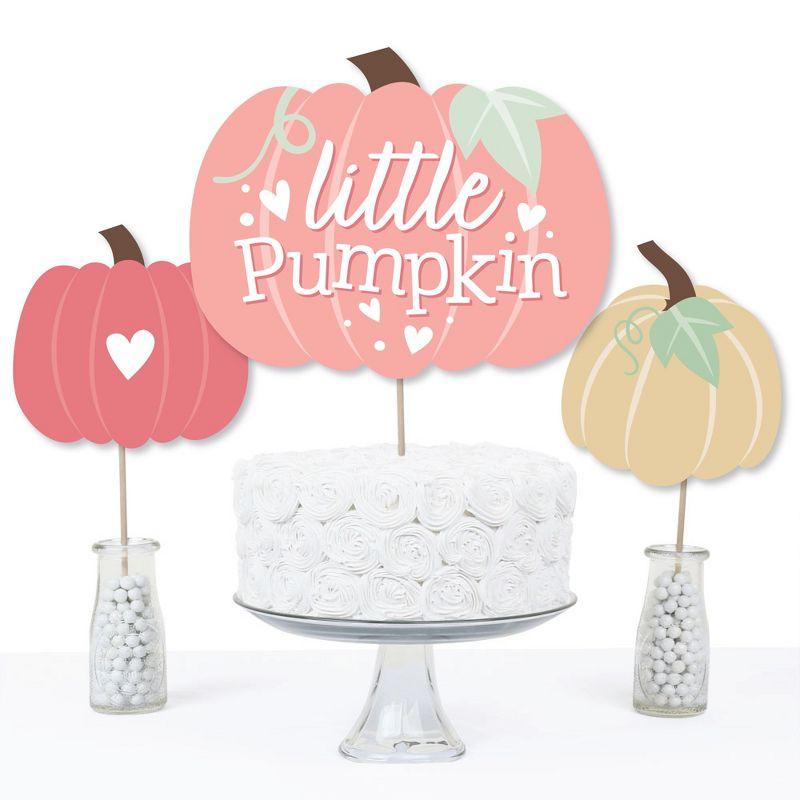 Big Dot of Happiness Girl Little Pumpkin - Fall Birthday Party or Baby Shower Centerpiece Sticks - Table Toppers - Set of 15