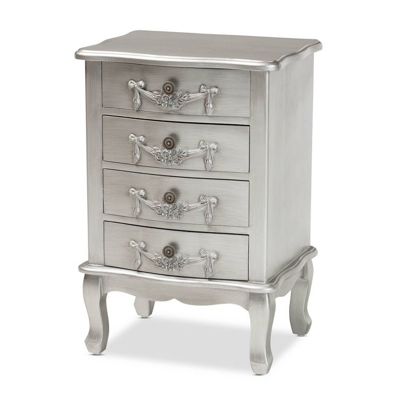 Callen Brushed Wood 4 Drawer Nightstand Silver - Baxton Studio
