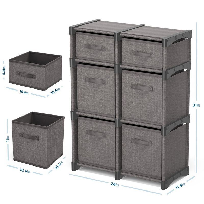 Nestl Cube Organizer Shelves With Cubby Bins, 6 PC DIY Cube Storage Shelves with Cubbies Storage Bins - Gray