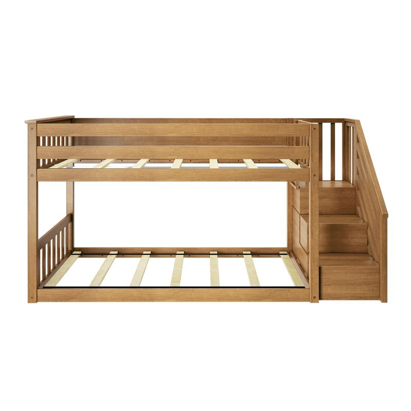 Max & Lily Solid Wood Twin over Twin Low Bunk Bed for Kids with Staircase, Pecan