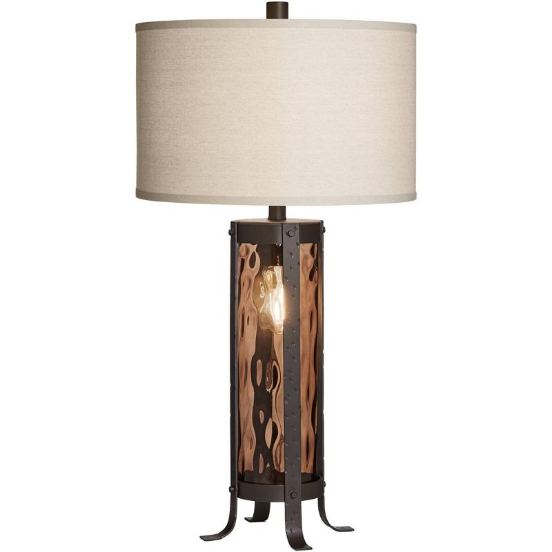 Pacific Coast Lighting 30 1/2" Tall Large Rustic End Table Lamp Night Light Dark Amber Black Glass Metal Single Beige Shade Living Room Bedroom