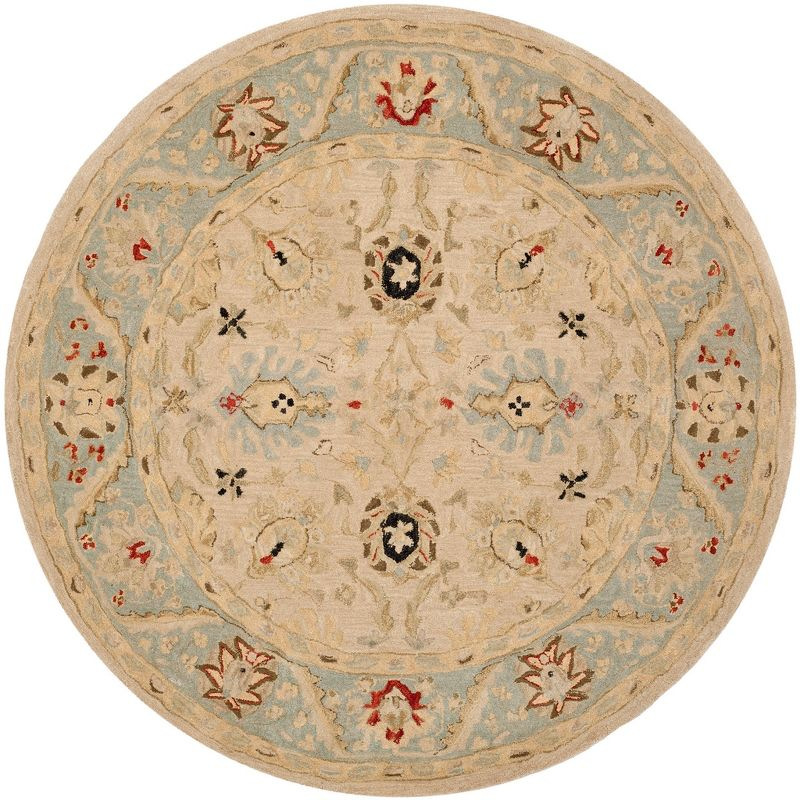 Anatolia AN569 Hand Tufted Area Rug  - Natural/Soft Turquoise - 6' Round - Safavieh.