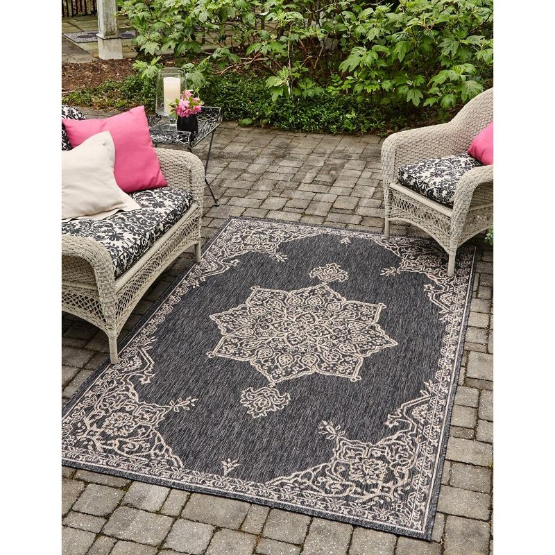 Unique Loom 6' 1 x 9' 0 Rectangle Indoor/Outdoor Traditional Charcoal Gray Area Rug