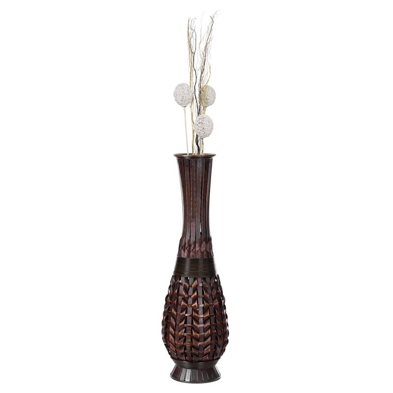 Uniquewise Antique Trumpet Style Brown Bamboo Floor Vase - 36-inch-Tall Decorative Vase for Entryway or Living Room - Vintage-Inspired Home Decor