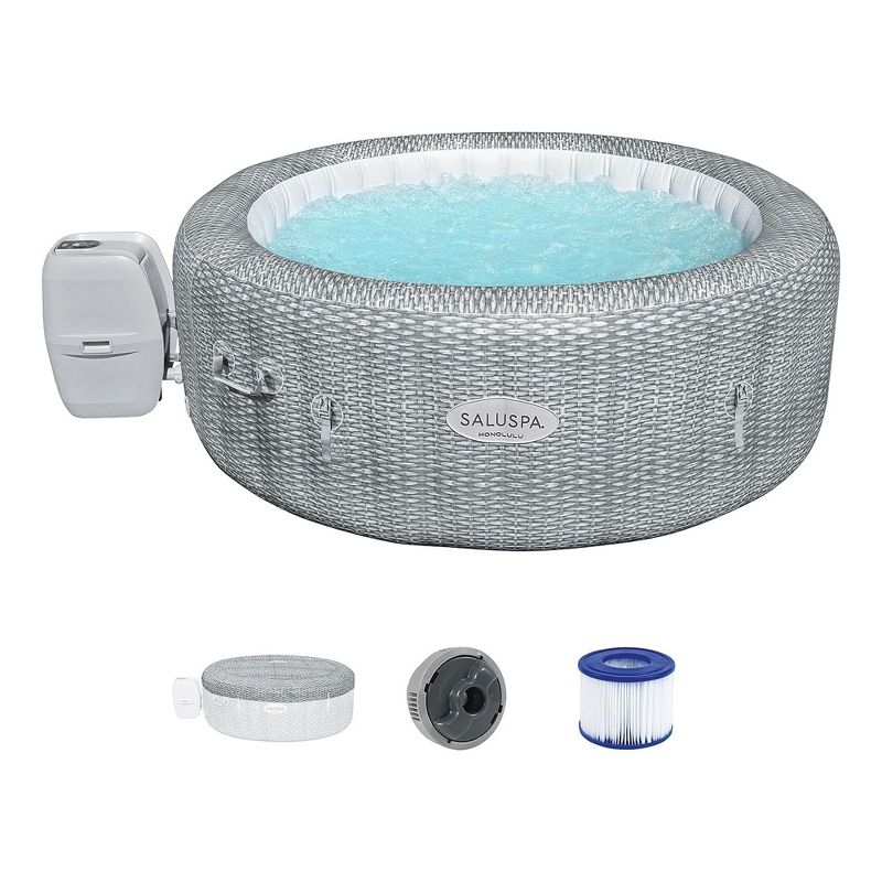 Bestway SaluSpa Honolulu AirJet Inflatable Hot Tub & 6 Pack SaluSpa Underwater Non Slip Pool/Spa Seat with Adjustable Legs & 6 Padded Headrest Pillows