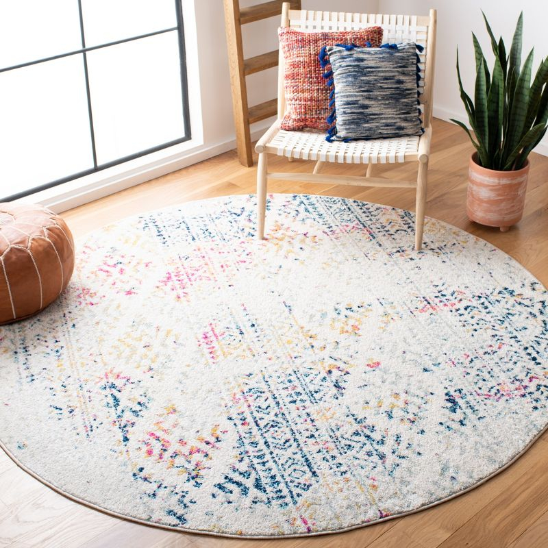 Tulum TUL272 Power Loomed Area Rug - Ivory/Blue - 3' round - Safavieh.