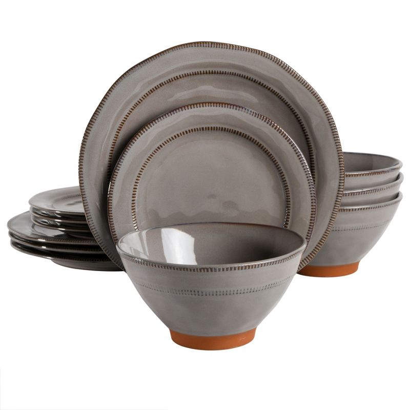 Gibson Elite Terranea 12-Piece Reactive Terracotta Dinnerware Set Grey