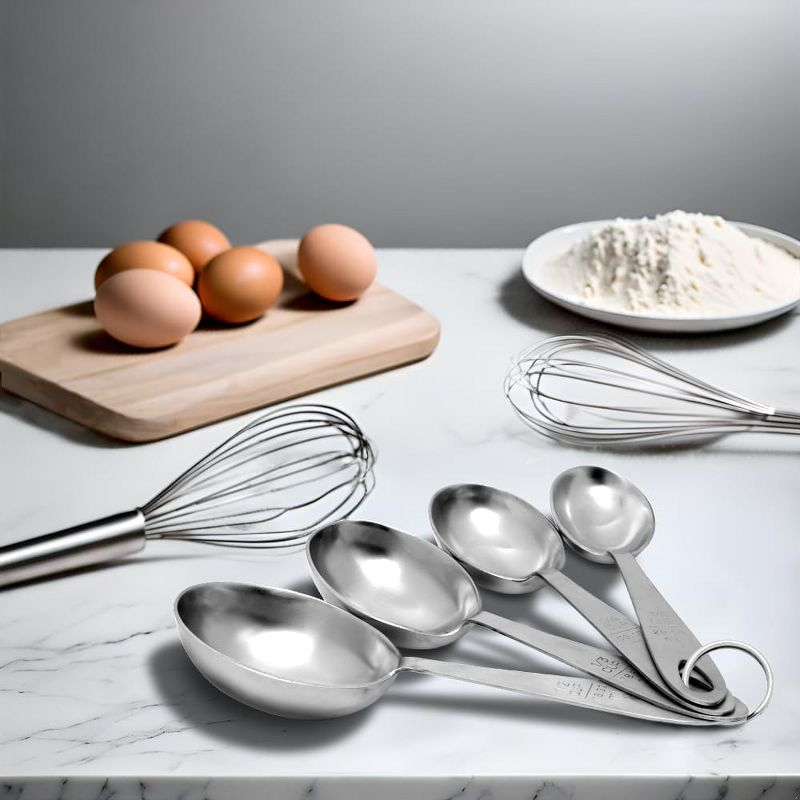 Shetler's Measuring Scoop Set, Durable 4-Piece Stainless Steel Spoon Set for Accurate Measurement of Dry and Wet Ingredients, for Baking and Cooking