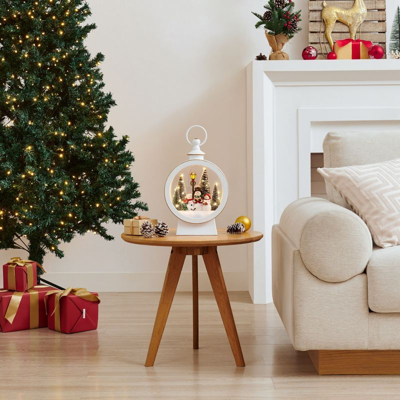 Danya B. Tabletop White Christmas Holiday Winter Snowman Scene Diorama Lighted Lantern Decoration - Oval