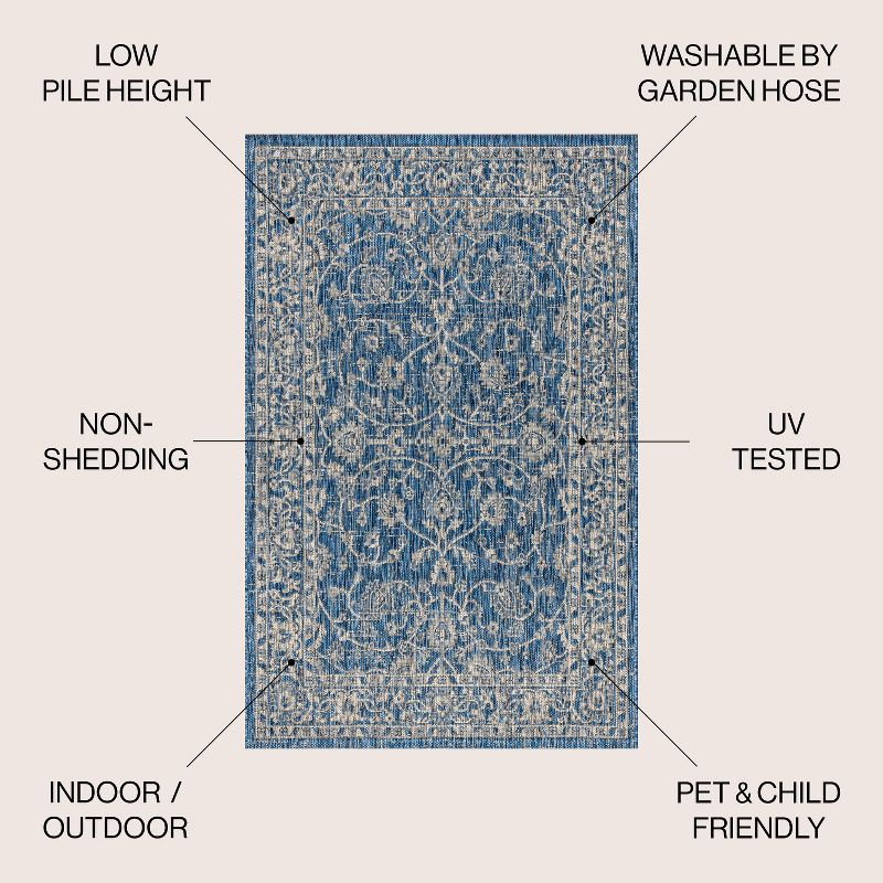 5' Round Palazzo Vine and Border Textured Weave Indoor/Outdoor Area Rug, Navy/Gray - JONATHAN Y