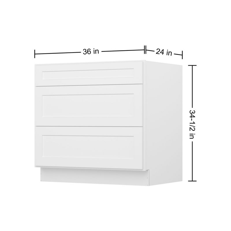HOMLUX Easy-DIY 36 in W x 24 in D x 34.5 in H in Shaker White Ready to Assemble Drawer Base Kitchen Cabinet With 3-Drawers