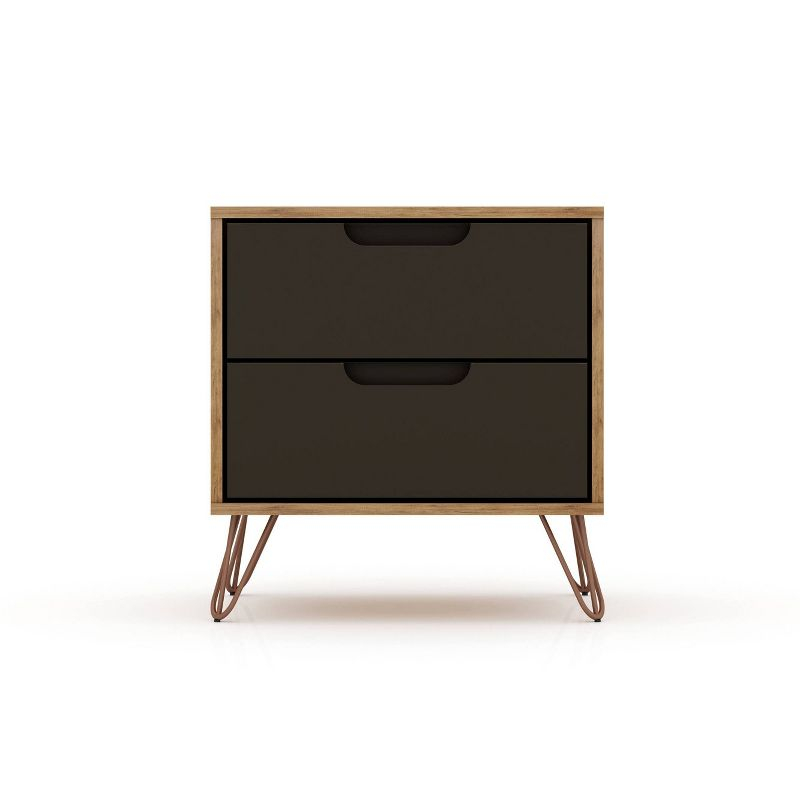 2.0 Rockefeller Nightstand Textured Gray - Manhattan Comfort: Modern Bedside Table, 2 Drawers, Metal Legs