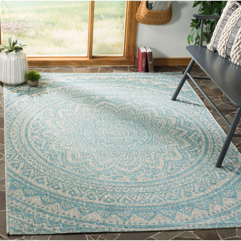 Courtyard CY8734 Power Loomed Indoor and Outdoor Area Rug - Light Grey/Aqua - 5'3"x7'7" - Safavieh