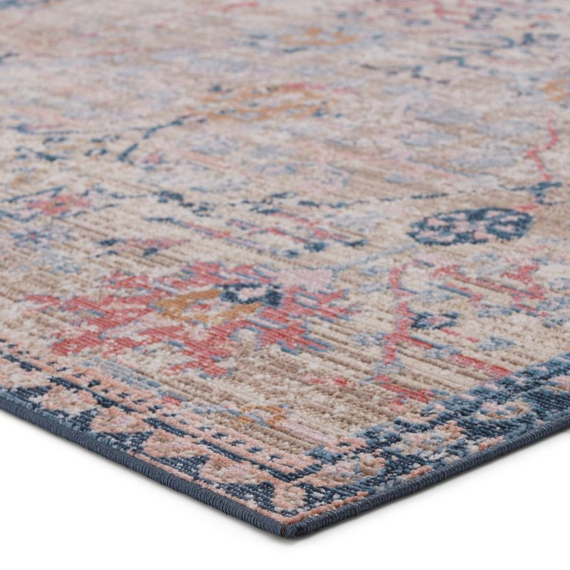 9'6"x12'7" Elva Indoor/Outdoor Oriental Area Rug Tan/Blue - Jaipur Living: Traditional Floral Medium Pile Rug
