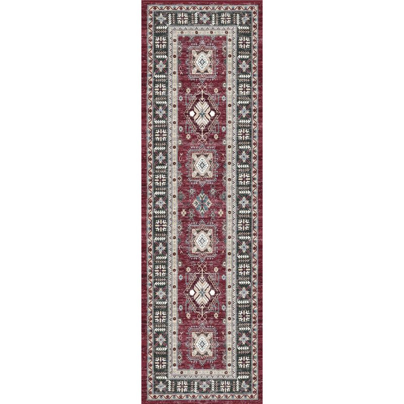 Nourison Fulton Vintage Medallion Non-Slip Flatwoven Indoor Rug Red 2'3" x 7'6"