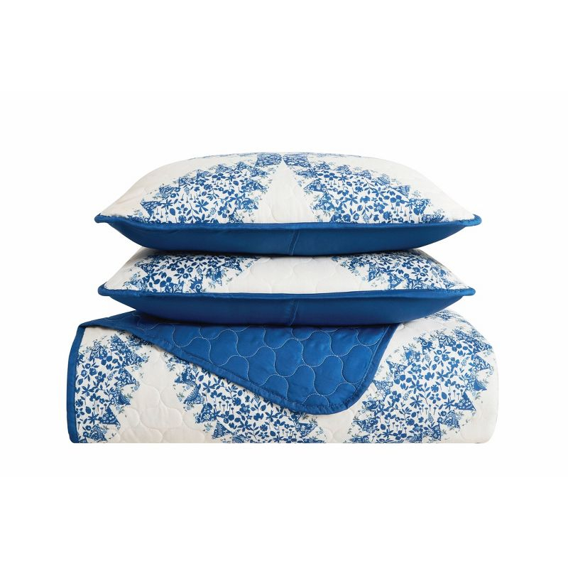 Cannon 2pc Twin/Twin Extra Long Abigail Quilt Bedding Set White/Blue: Microfiber, Paisley Pattern, Machine Washable