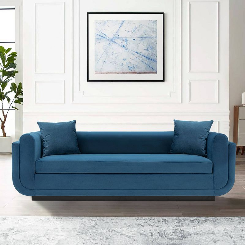 Edmonda Contemporary Velvet Upholstered Sofa with Pillows Sapphire Blue - Manhattan Comfort: Pine Wood Frame, Metal Base