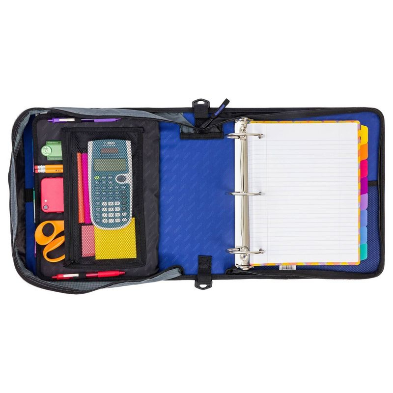 Case-it 3" Nylon Round Ring Zip Binder with Internal/External Pockets Black: Zipper Binder, 575 Sheet Capacity, 8 Pockets