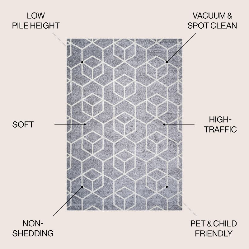 3'x5' Tumbling Blocks Modern Geometric Area Rug, Light Gray/White - JONATHAN Y