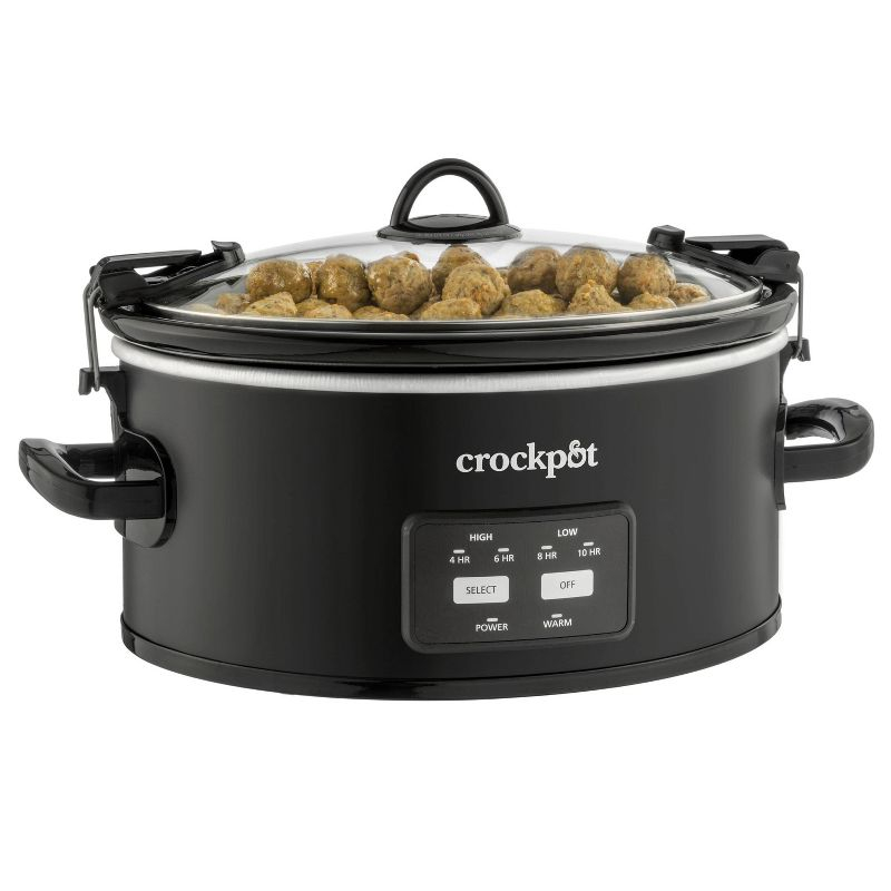 Crock-Pot 6qt Cook & Carry One Touch Programmable Slow Cooker Matte Black: Locking Lid, Removable Stoneware Pot