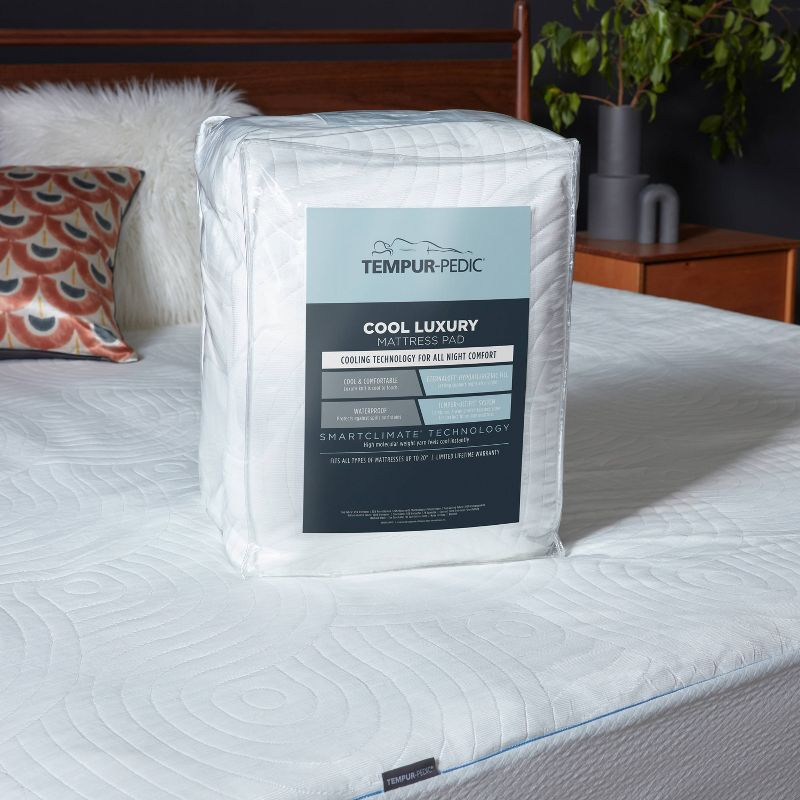 Tempur-Pedic Queen Cool Luxury Quilted Waterproof Machine Washable Fitted Mattress Pad: Hypoallergenic Protector
